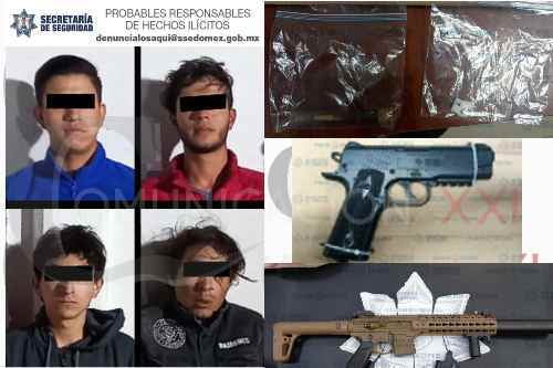 Detienen a tres hombres armados y con probable droga en Zinacantepec